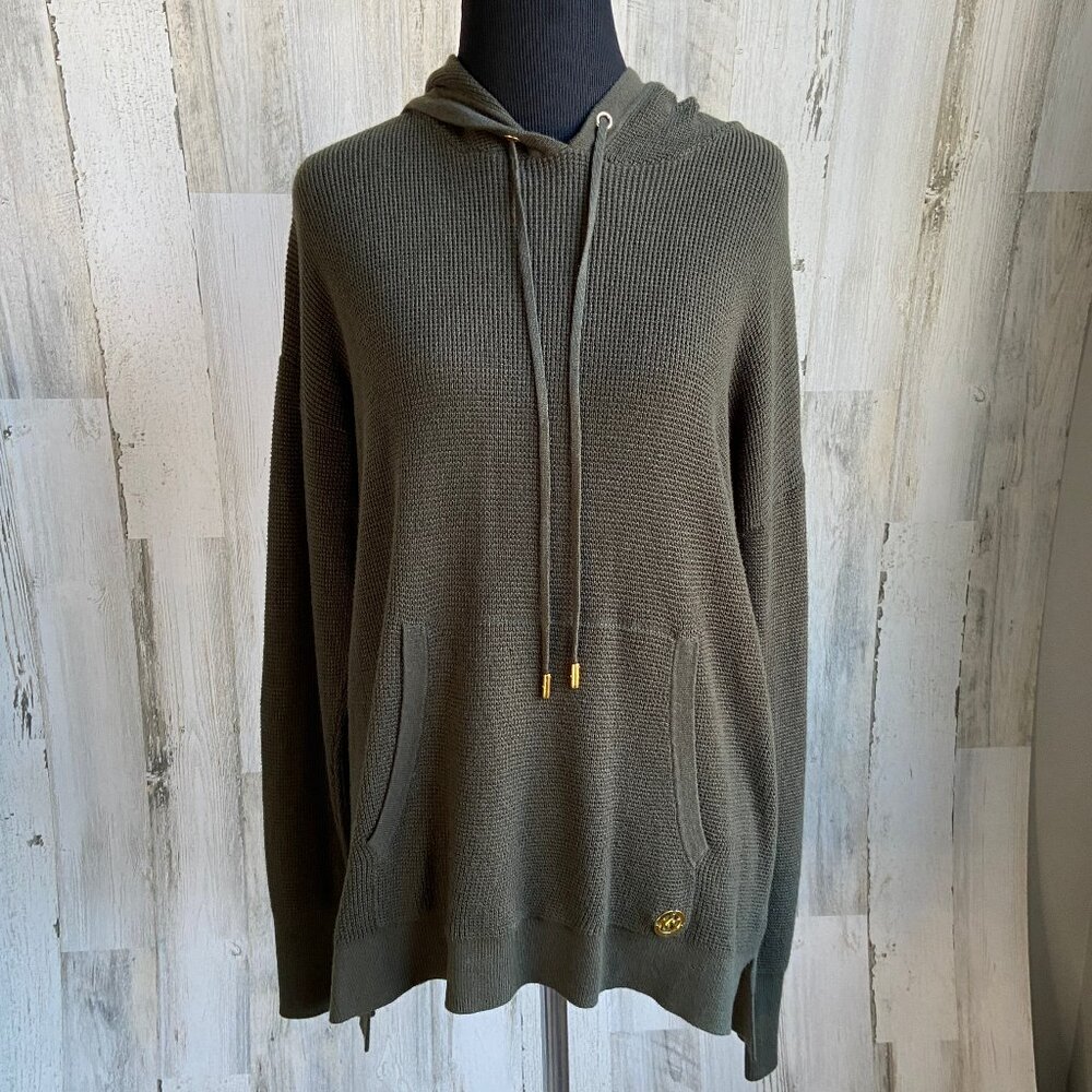 NWT MICHAEL Michael Kors Size Medium Pullover Hooded Sweater Olive Green